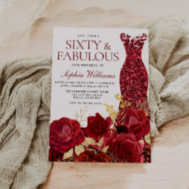 Sparkle Red Dress Rozen Gold Leaf 60th Birthday Kaart