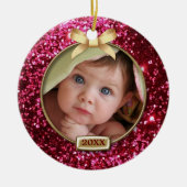 Sparkle Red/Gold Bow-foto Keramisch Ornament (Voorkant)