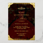 Sparkle Red Gold Dress Tiara Photo Quinceanera Folie Uitnodiging (Voorkant)