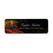 Sparkle Red & Gold Feather Mask Adresetiketten Etiket (Voorkant)