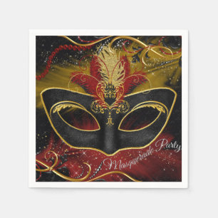 Sparkle Red & Gold Feather Mask Masquerade Servet