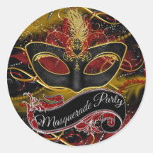 Sparkle Red & Gold Feather Mask Masquerade Sticker