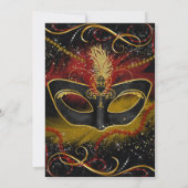 Sparkle Red & Gold Feather Mask Masquerade Uitnodi Kaart (Achterkant)