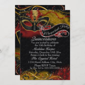 Sparkle Red & Gold Mask Masquerade Quinceanera Kaart (Voorkant / Achterkant)