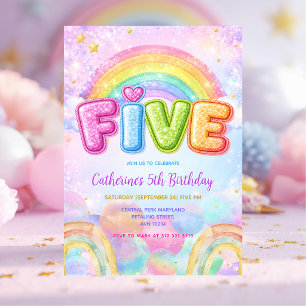 Sparkle Regenboog 5e Verjaardagsfeestje Kaart