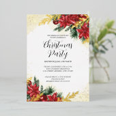 Sparkle Rood Goud Bladgroen Kerstfeest Folie Uitnodiging (Staand Voorkant)