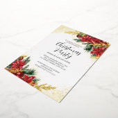 Sparkle Rood Goud Bladgroen Kerstfeest Folie Uitnodiging (Gedraaid)