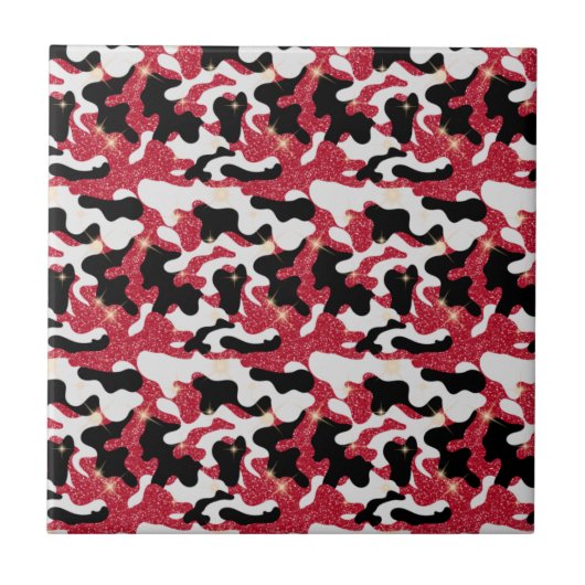 Sparkle Rood Wit Zwart Camouflage Camo Tegeltje (Voorkant)