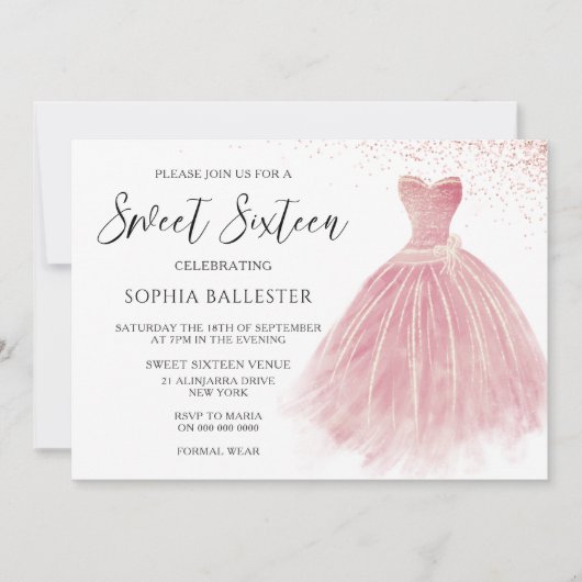 Sparkle Roos Gold Blush Gown Sweet 16 party Kaart (Voorkant)