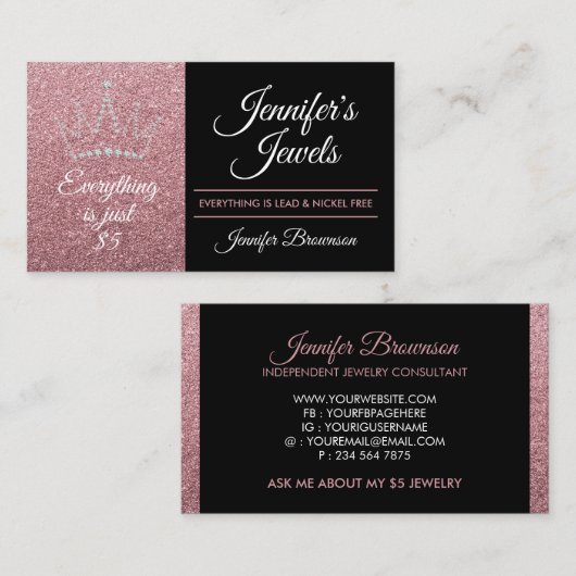 Sparkle Roos Gold Crown Juwelen Accessoires Visitekaartje (Voorkant / Achterkant)