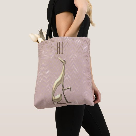Sparkle Roos Gold Dog Monogrammed Tote Bag (Dichtbij)