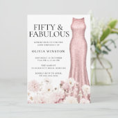 Sparkle Roos Gold Dress Blush Bloemen 50e Verjaard Kaart (Staand voorkant)