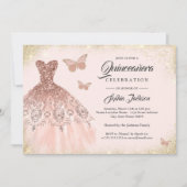 Sparkle Roos Gold Dress Butterfly Quinceanera Kaart (Voorkant)