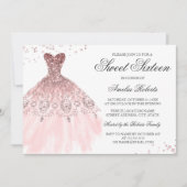 Sparkle Roos Gold Dress Sweet Sixteen Invitation Kaart (Voorkant)
