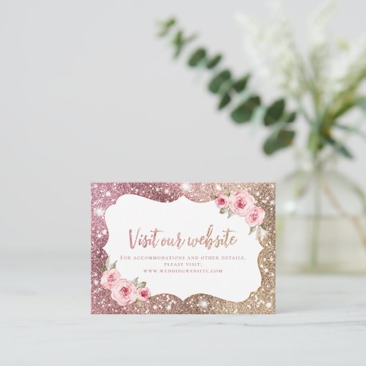 Sparkle Roos Gold Floral Website invoegen Kaart Plaatskaartje (Staand voorkant)