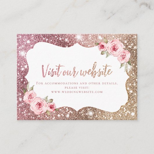 Sparkle Roos Gold Floral Website invoegen Kaart Plaatskaartje (Voorkant)