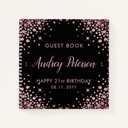 Sparkle Roos Gold Glitter 21e Verjaardag Gastenboe Notitieboek (Voorkant)