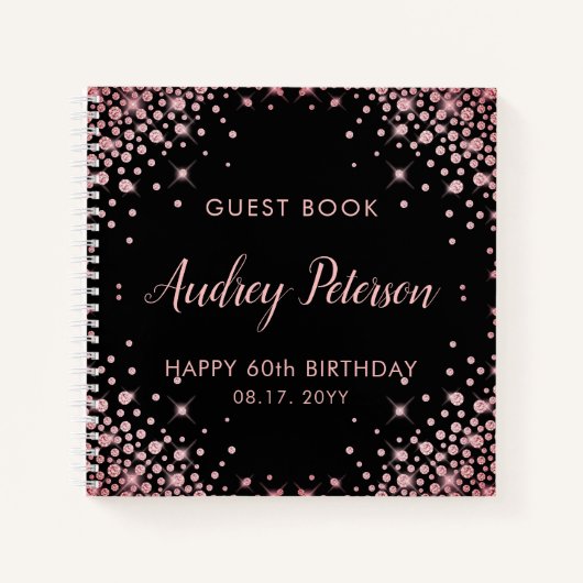 Sparkle Roos Gold Glitter 60e Verjaardag Gastenboe Notitieboek (Voorkant)