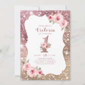 Sparkle roos Gold glitter en floral 1st jarig Kaart (Voorkant)