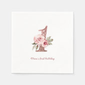 Sparkle roos Gold glitter en floral 1st jarig Servet (Voorkant)