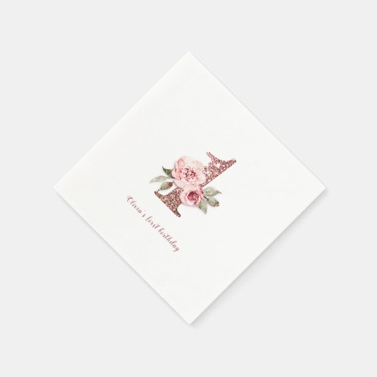 Sparkle roos Gold glitter en floral 1st jarig Servet (Hoek)