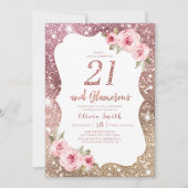 Sparkle roos Gold glitter en floral 21st jarig Kaart (Voorkant)
