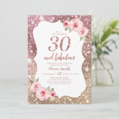 Sparkle roos Gold glitter en floral 30th jarig Kaart (Staand voorkant)