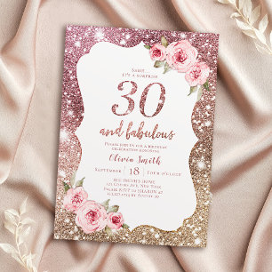 Sparkle roos Gold glitter en floral 30th jarig Kaart
