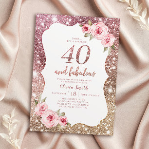 Sparkle roos Gold glitter en floral 40th jarig Kaart