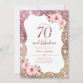 Sparkle roos Gold glitter en floral 70th jarig Kaart (Voorkant)
