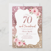 Sparkle roos Gold glitter en floral 70th jarig Kaart (Voorkant)