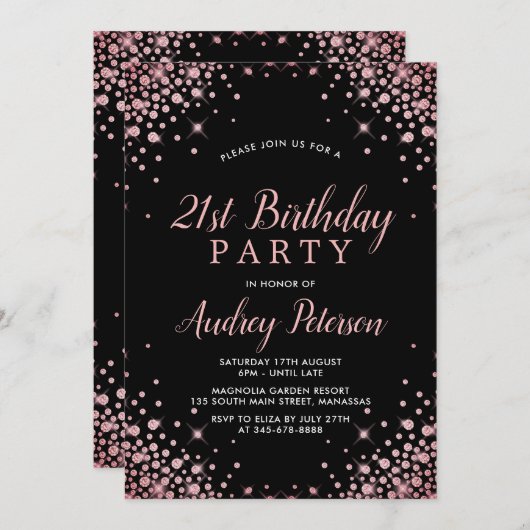 Sparkle Roos Gold Glitter Zwart 21e Verjaardag Kaart (Voorkant / Achterkant)