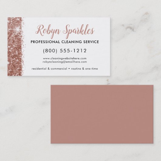 Sparkle Roos Gold Pink Cleaning Service Maid Visitekaartje (Voorkant / Achterkant)