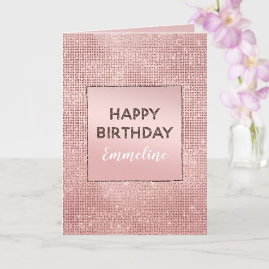 Sparkle Roos Goud Glam Bruin Glitter Verjaardag Kaart (Orchidee)