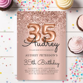 Sparkle Roos Gouden Glitter Ballon 35e Verjaardag Kaart
