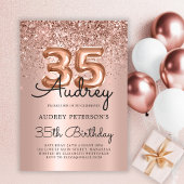 Sparkle Roos Gouden Glitter Ballon 35e Verjaardag Kaart