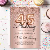 Sparkle Roos Gouden Glitter Ballon 45e Verjaardag Kaart