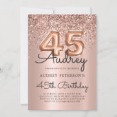Sparkle Roos Gouden Glitter Ballon 45e Verjaardag Kaart (Voorkant)
