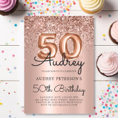 Sparkle Roos Gouden Glitter Ballon 50e Verjaardag Kaart