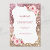 Sparkle roos gouden glitter bloemenbruiloft Detail Informatiekaartje (Voorkant)