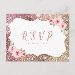 Sparkle roos gouden glitter bloemenbruiloft RSVP Uitnodiging Briefkaart