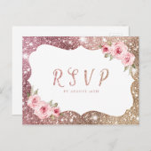 Sparkle roos gouden glitter bloemenbruiloft RSVP Uitnodiging Briefkaart (Voorkant / Achterkant)