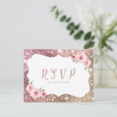 Sparkle roos gouden glitter bloemenbruiloft RSVP Uitnodiging Briefkaart (Staand voorkant)