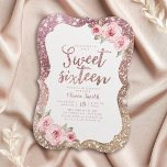 Sparkle roos gouden glitter bloemenzoet 16 jaar kaart<br><div class="desc">Faux roos gouden sprankelende glitter achtergrond en blush roze bloemig met "sweet sixteen" script in het midden,  elegant en stijlvol,  geweldig lief 16 verjaardagsfeestuitnodigingen.</div>