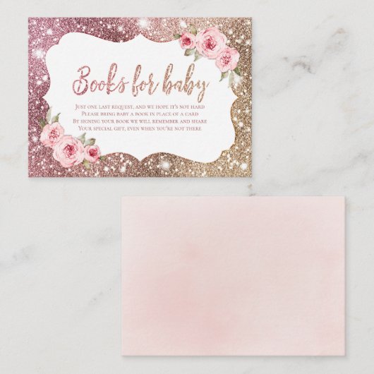 Sparkle roos gouden glitter en bloemenboeken aanvr informatiekaartje (Voorkant / Achterkant)