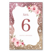 Sparkle roos gouden glitter en bloemenbruiloft kaart (Voorkant)