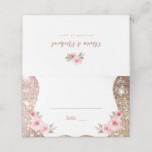 Sparkle roos gouden glitter en bloemenbruiloft plaatskaartje (Buitenkant ongevouwen)