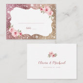 Sparkle roos gouden glitter en bloemenbruiloft plaatskaartje (Voorkant / Achterkant)