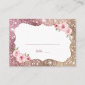 Sparkle roos gouden glitter en bloemenbruiloft plaatskaartje (Voorkant)