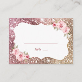 Sparkle roos gouden glitter en bloemenbruiloft plaatskaartje